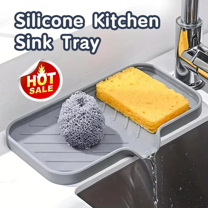 Silicone Faucet Mat Kitchen Sink Tray Soap Dispenser Sponge Drain Pad Sink SplashDrying Mat Countertop Storage Tray SoapTray